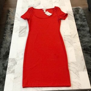 H&M Scoop Neck Ribbed Orange Dress
